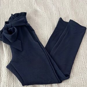 Sleek Blue High-Waisted Trousers with Bow Detail